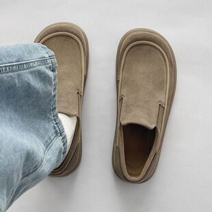 绒面板鞋风休闲乐福鞋软底男鞋老钱一舒适勃肯复古脚蹬老北京布鞋