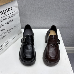 百搭单鞋 英伦风真皮乐福鞋 女学院风厚底搭扣小皮鞋