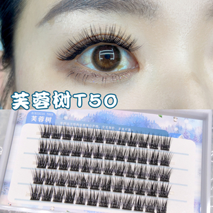 包邮 懒人软睫毛自嫁接送胶水镊子 T50单簇分段式 假睫毛浓密卷翘款