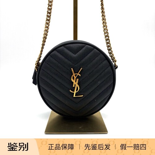 圣罗兰YSL Vinyle金标Logo链条绗缝牛皮革小圆饼包 98新21223658