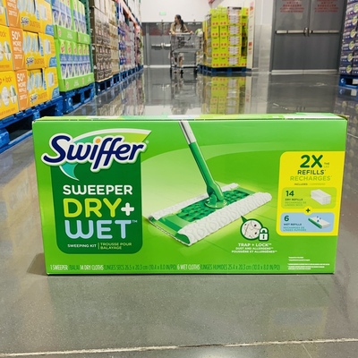 Costco代购 Swiffer拖把地板免洗静电纸除尘替换湿巾送14干+6湿布
