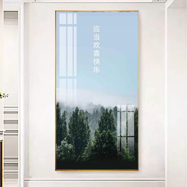 欢喜快乐玄关画晶瓷画客厅书房铝合金框大幅画晶瓷画