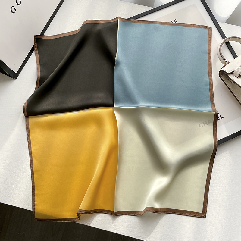 洋气4色拼100%桑蚕丝丝巾小方巾