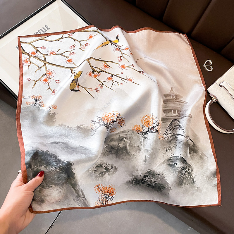 小方巾100%桑蚕丝花卉丝巾