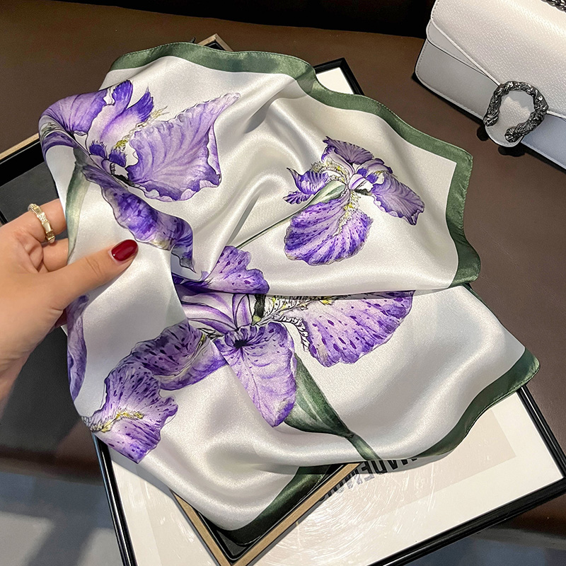 100%桑蚕丝紫色花卉丝巾