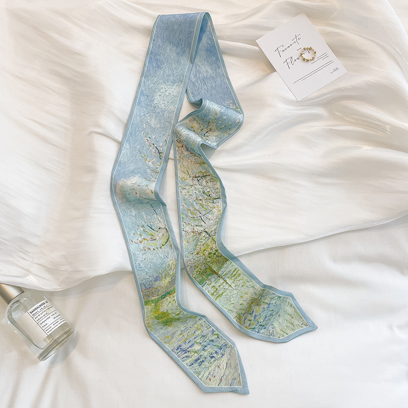 复古窄细尖角油画发带丝巾