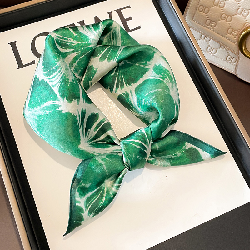 53CM清新绿色100%桑蚕丝发带丝巾