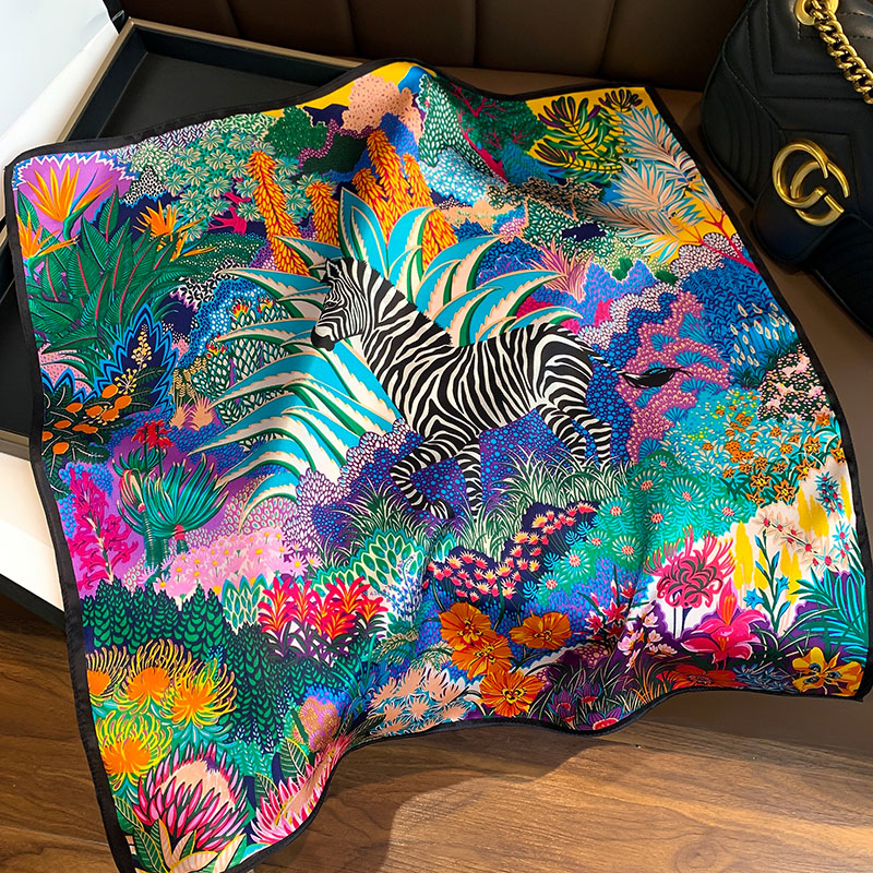 53CM洋气斑马100%蚕丝丝巾小方巾