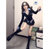 套装 韩系辣妹格子拼接假两件纯欲上衣高 女2025春季