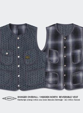 Ranger Overall限量美式复古双面拔染牛仔法兰绒赤耳工装马甲背心