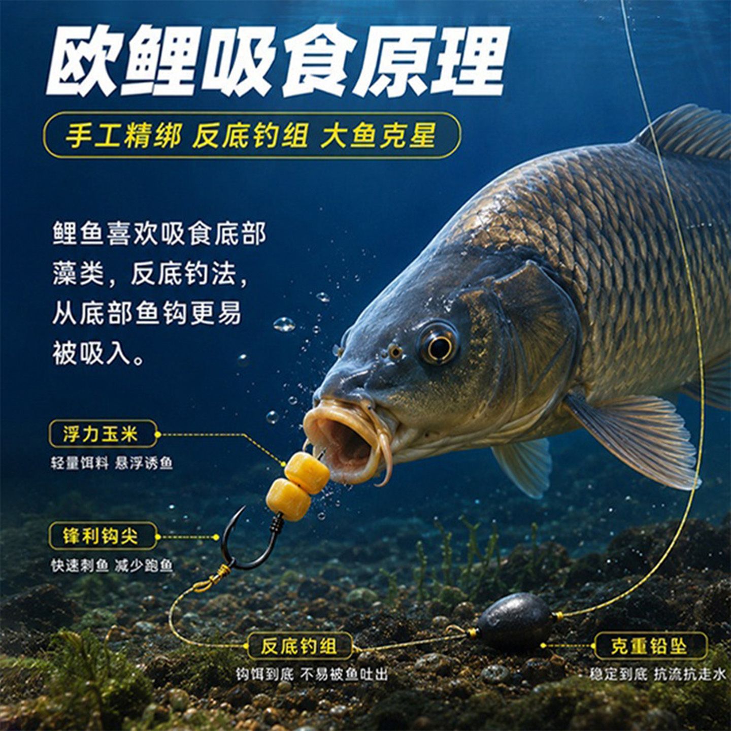 欧鲤钓反底钓组短子线防缠绕远投海竿专用成品鱼钩反底线组大鲤鱼