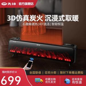 先锋石墨烯踢脚线取暖器家用客厅仿真火焰炭火加湿干衣语音电暖气