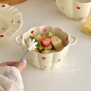 高颜值碗个人专用可爱饭碗家用陶瓷双耳汤碗大号早餐带手柄泡面碗