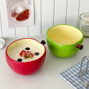 苹果碗高颜值酸奶甜品碗一人食漂亮碗可爱汤面碗陶瓷沙拉碗米饭碗