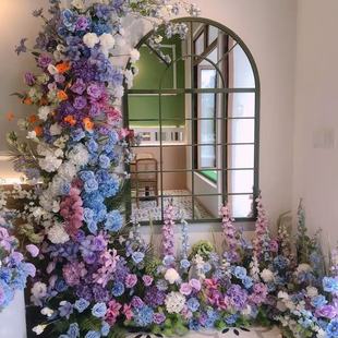 莫奈花园门店橱窗仿真花瀑布花花艺造景家居室内假花装饰场景布置