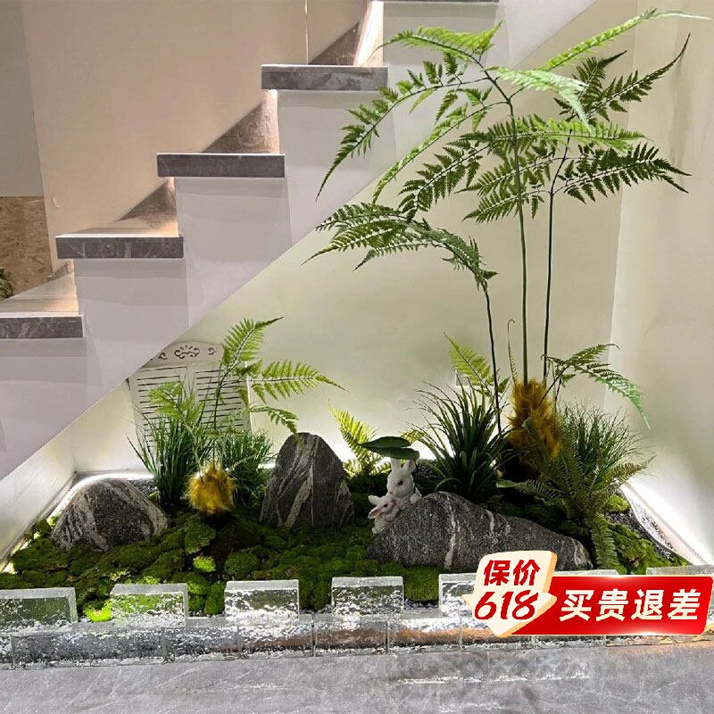 仿真绿植造景组合楼梯下造景观布置室内假植物橱窗装饰树楼梯拐角
