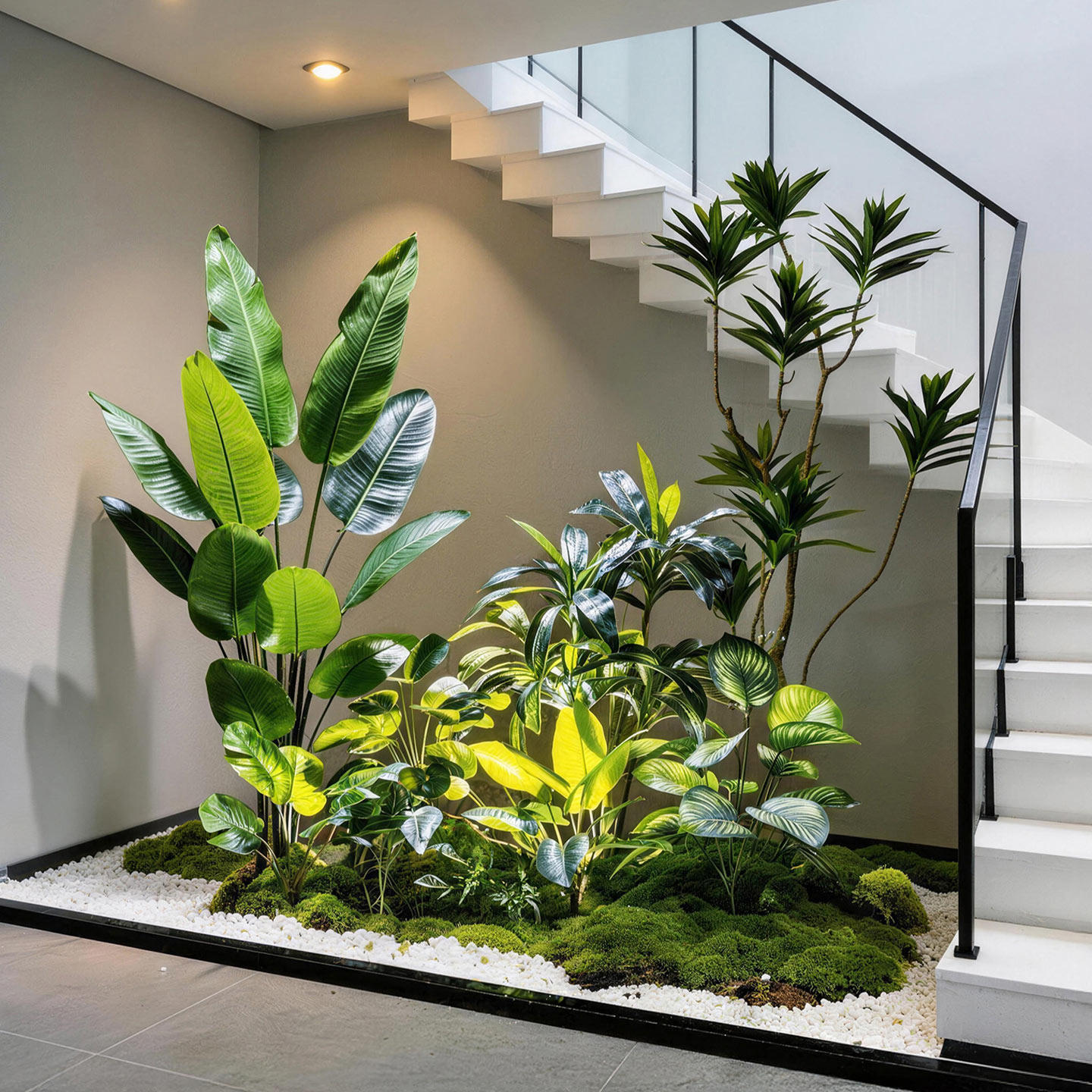 楼梯下造景仿真绿植室内热带植物入户玄关假树装饰假绿植高级摆件