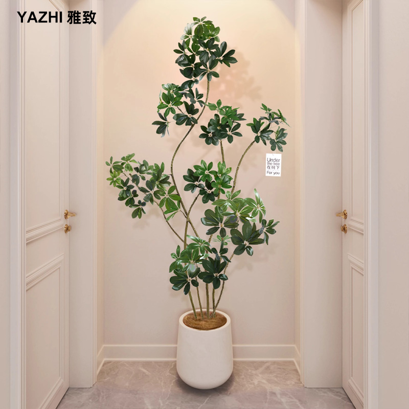 高端轻奢鸭脚木仿真绿植室内客厅大盆栽玄关仿生植物落地装饰假树