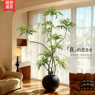 仿真绿植十大功劳客厅落地中古风大型盆栽摆件高级室内仿生植物树