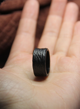 上觉手作 侘寂 原创风蚀纹理黑檀戒指木质指环男女朋友情侣礼物