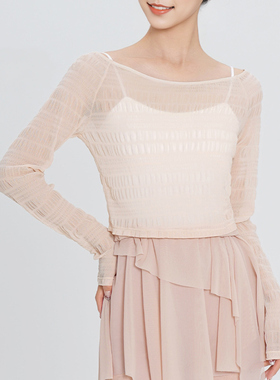 舞蹈服上衣成人女芭蕾舞夏季薄款网纱长袖一字领练功服堆堆袖外搭