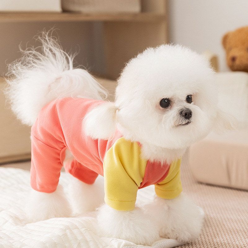 25年新款秋冬季狗狗衣服撞色拼接德绒自发热保暖四脚打底衫猫衣服