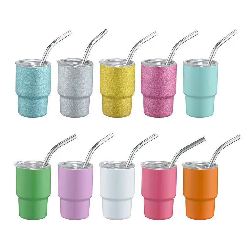 跨境亚马逊2-3oz热升华迷你吸管小酒杯304不锈钢汽车杯双层保温杯