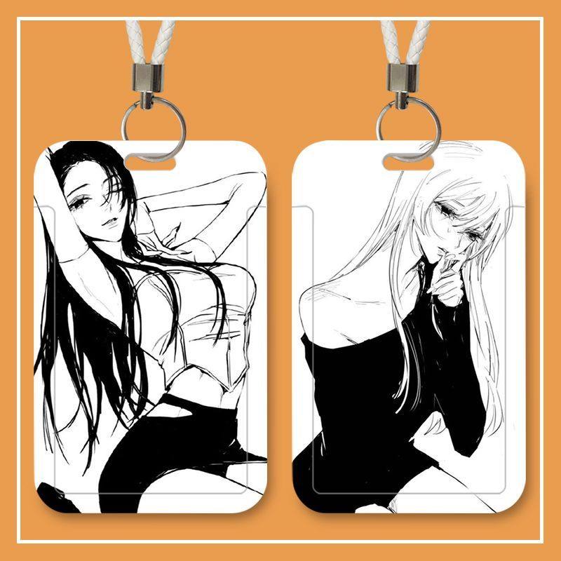 黑白漫画女学生卡套饭卡公交卡身份证件保护套校园门禁工作牌挂绳