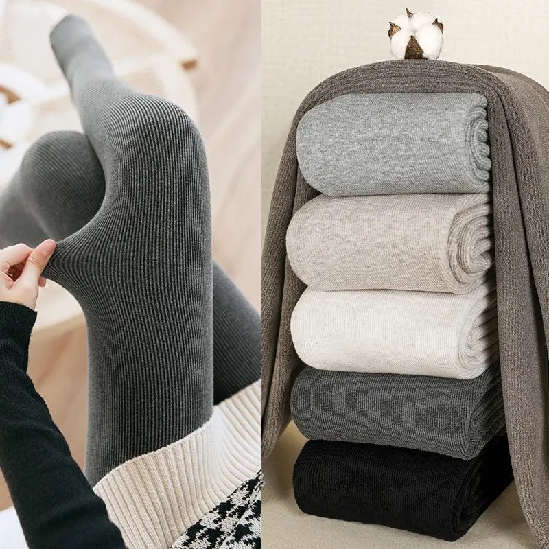 打底裤女外穿薄绒螺纹显瘦保暖裤袜棉秋冬季高腰收腹打底袜踩脚裤