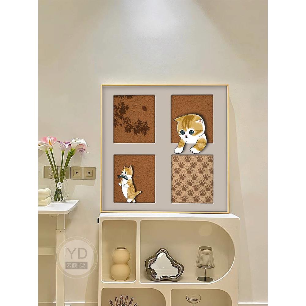 北欧猫咪餐厅装饰画奶油风卧室床头壁画小众艺术挂画沙发背景墙画图片