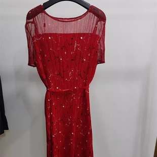 连衣裙XMEEA4121b吊牌价1998 洋气百褶宽松款 专柜正品 红色时尚