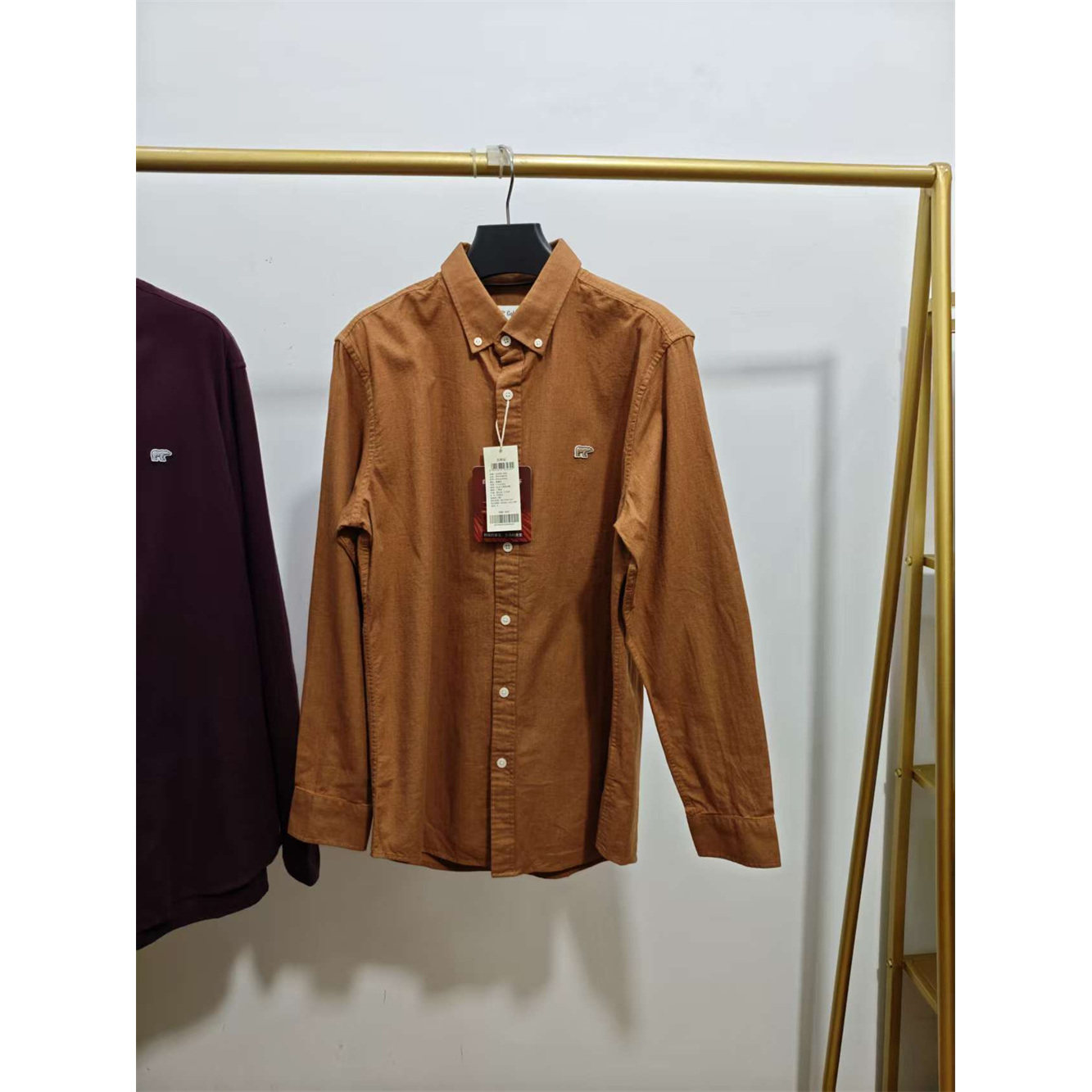 175码GOLDEN BEAR黄金熊男装秋冬磨毛长袖纯棉衬衣BFHA44250053