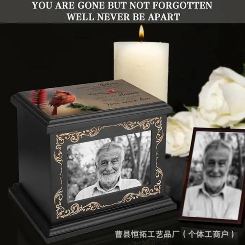 现货实木老人骨灰盒可贴照片殡葬盒木质纪念火化宠物骨灰盒子