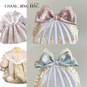 新中式 女宝宝锦缎蝴蝶结发带婴儿周岁生日宴抓周礼中国风拍摄头饰