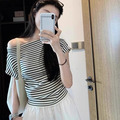 小众设计感斜肩短袖T恤女