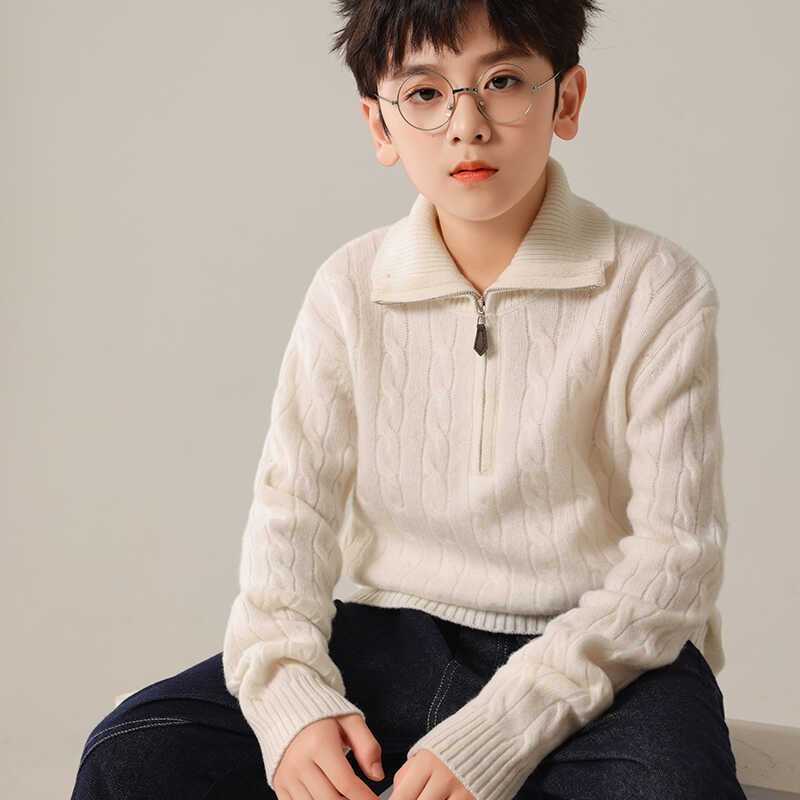 儿童纯羊毛衫女童翻领拉链毛衣套头男大童加厚针织衫打底羊绒毛衣