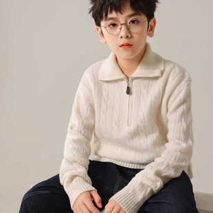 儿童纯羊毛衫女童翻领拉链毛衣套头男大童加厚针织衫打底羊绒毛衣