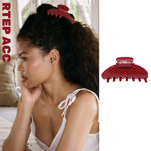 RTEP 定制emijay复古正红色波点抓夹高级感醋酸发夹大号鲨鱼夹子