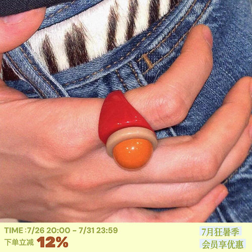 几何半球~彩色树脂韩国小众戒指