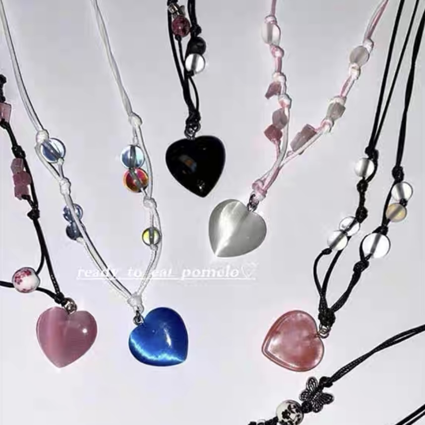 手作玉石可调节爱心项链JOY同款