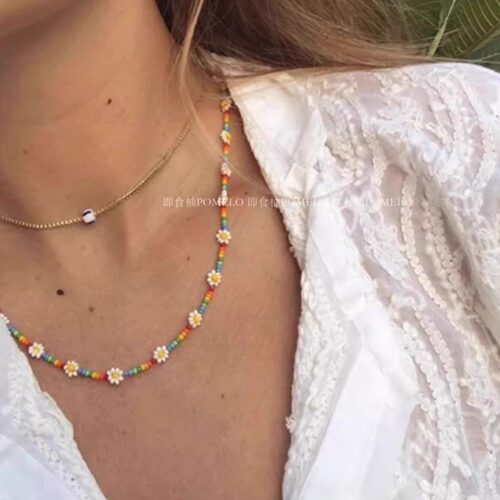 emily泫雅风彩虹瓷珠编织项链