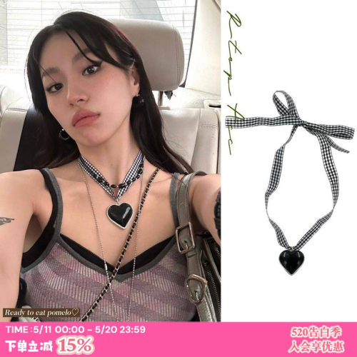 香香同款~格纹织带黑玛瑙项链