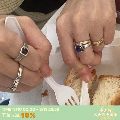 mars25宝石925银戒指做旧叠戴