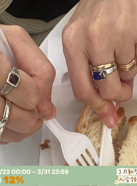 mars25宝石925银戒指做旧叠戴