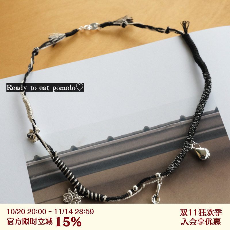 RTEP 部落手作*编绳花朵陶罐猫头鹰勺子黑色铜镀银细项链小众设计