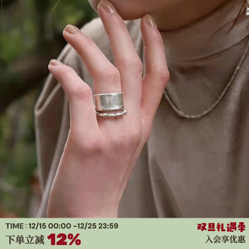 日本设计师哑光铜镀金宽版戒指