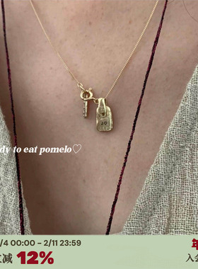 蓝宝石镶嵌S925金银小锁手工项链