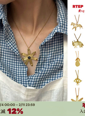 RTEP 高版本Apres Ski西班牙手工镀真金项链小马牛太阳复古锁骨链