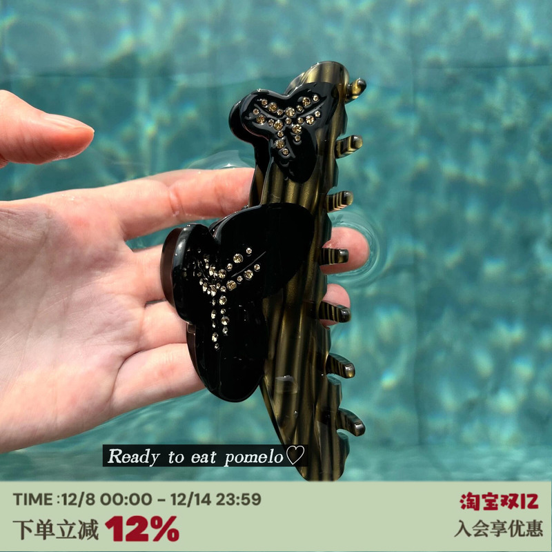 SS*花朵镶钻法式小众复古鲨鱼夹