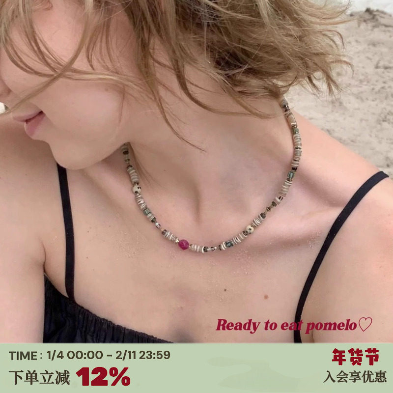 RTEP 火山漫步*迪丽热巴同款天然玉石贝壳片串珠项链大地色锁骨链,饰品/流行首饰/时尚饰品新,项链,淘宝优惠券,粉丝福利购,淘宝优惠卷